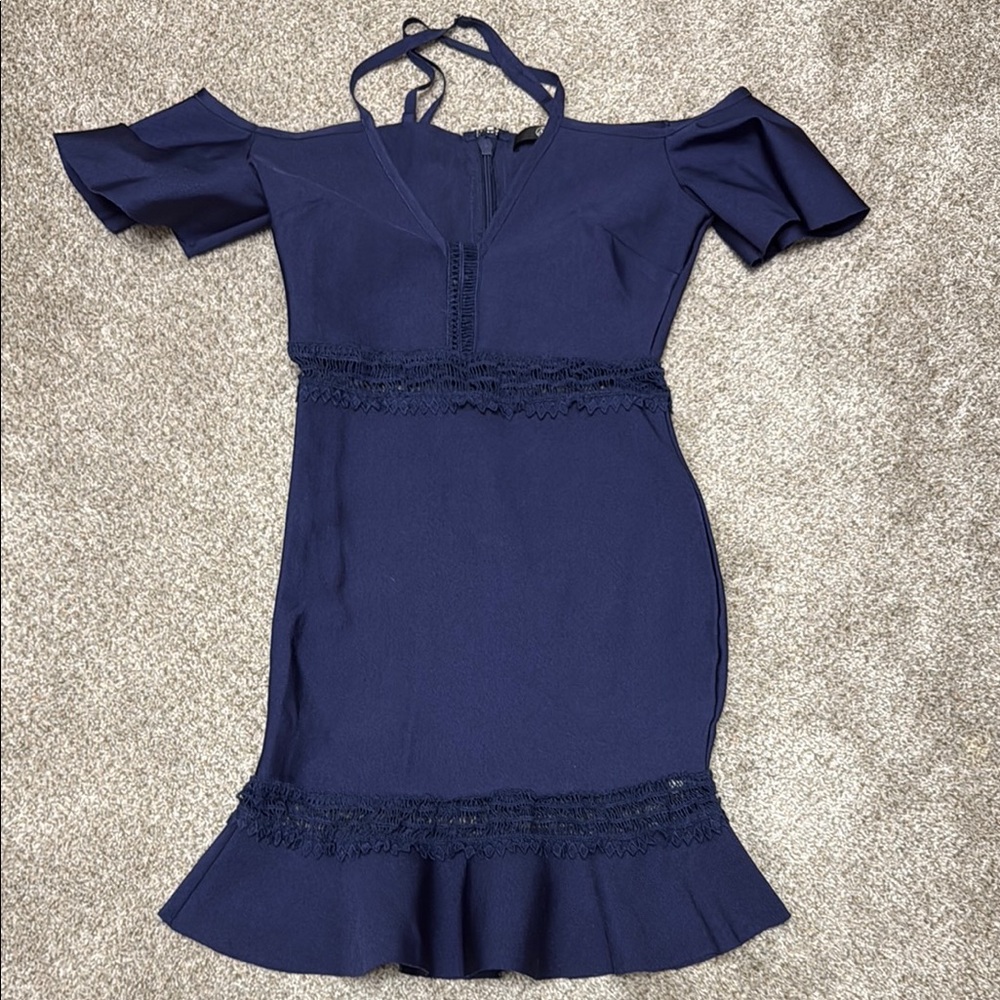 Missguided Navy Cold Shoulder Dress